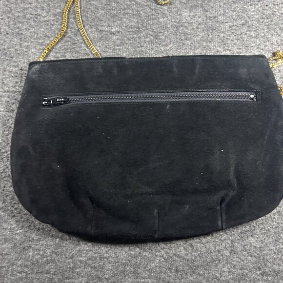 VINTAGE Ruth Saltz Handbag - Black Suede Snake Skin - Gold Chain Strap - Picture 8 of 8